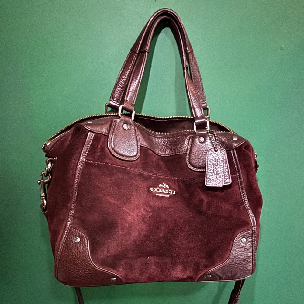 Burgundy suede Coach tote
